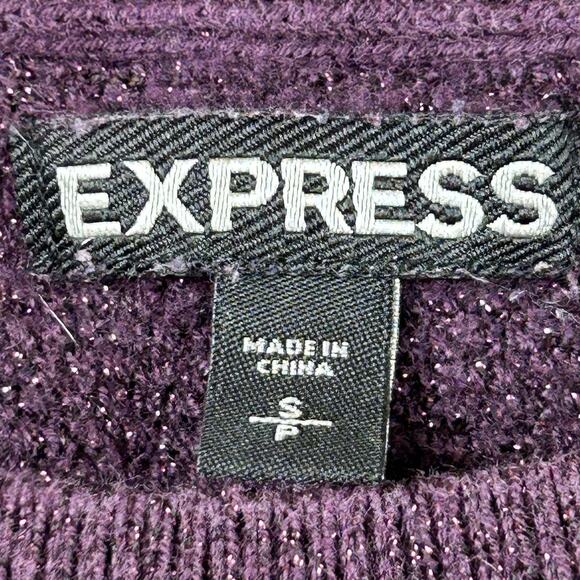 Express Mini Dress Womens Small Purple Sparkling Knit Short Sleeve Round Neck - Picture 8 of 10